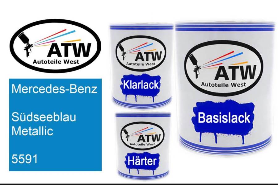Mercedes-Benz, Südseeblau Metallic, 5591: 1L Lackdose + 1L Klarlack + 500ml Härter - Set, von ATW Autoteile West.